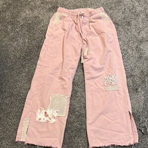POL Pink Patchwork Flare Jeans